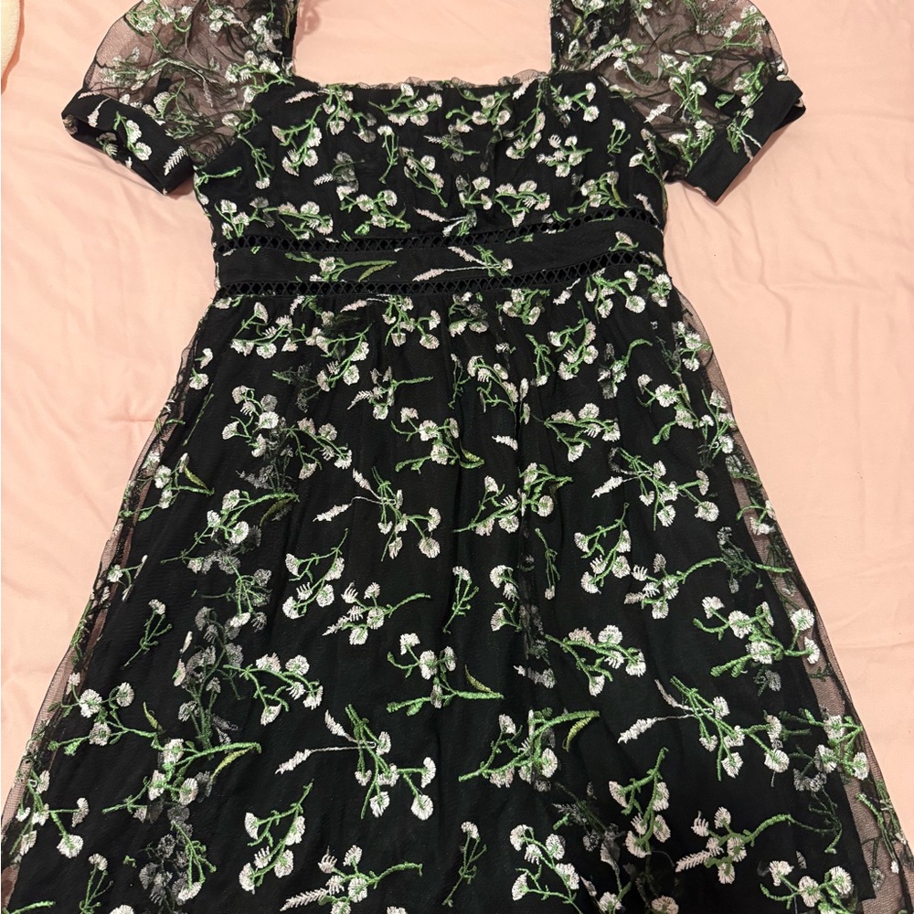 Lulu's Black and Green Floral Kids Dress